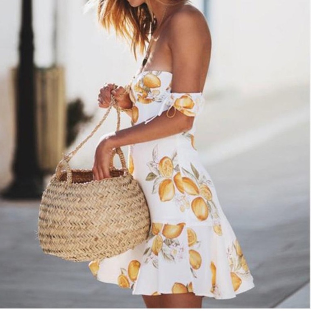 For Love And Lemons White and Yellow Mini Dress